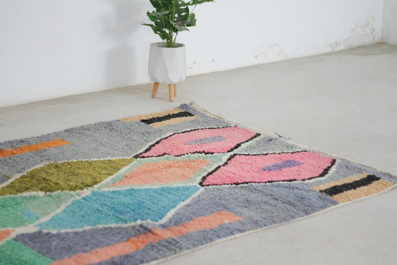Gray 8x5 Berber Rug – multi colored area rug, wool berber rugs, Handmade Wool Rug
