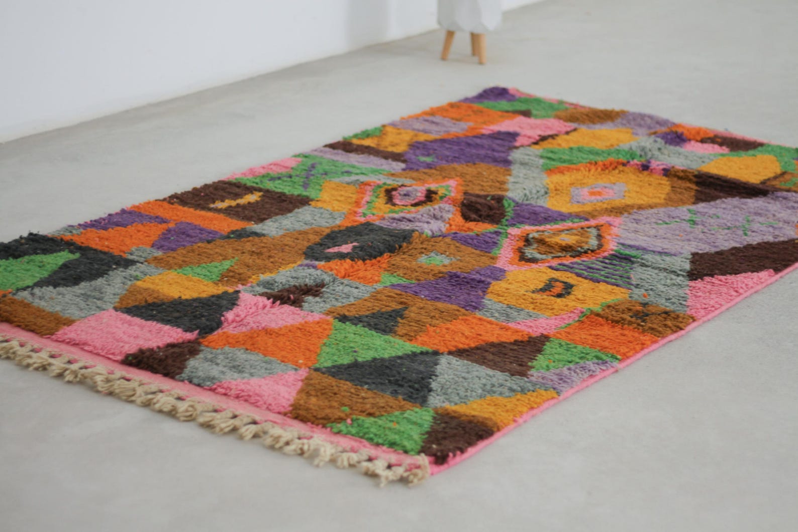 Orange 8x5 Boujad Rug – moroccan shag rug, berber wool rug, Handmade Wool Rug