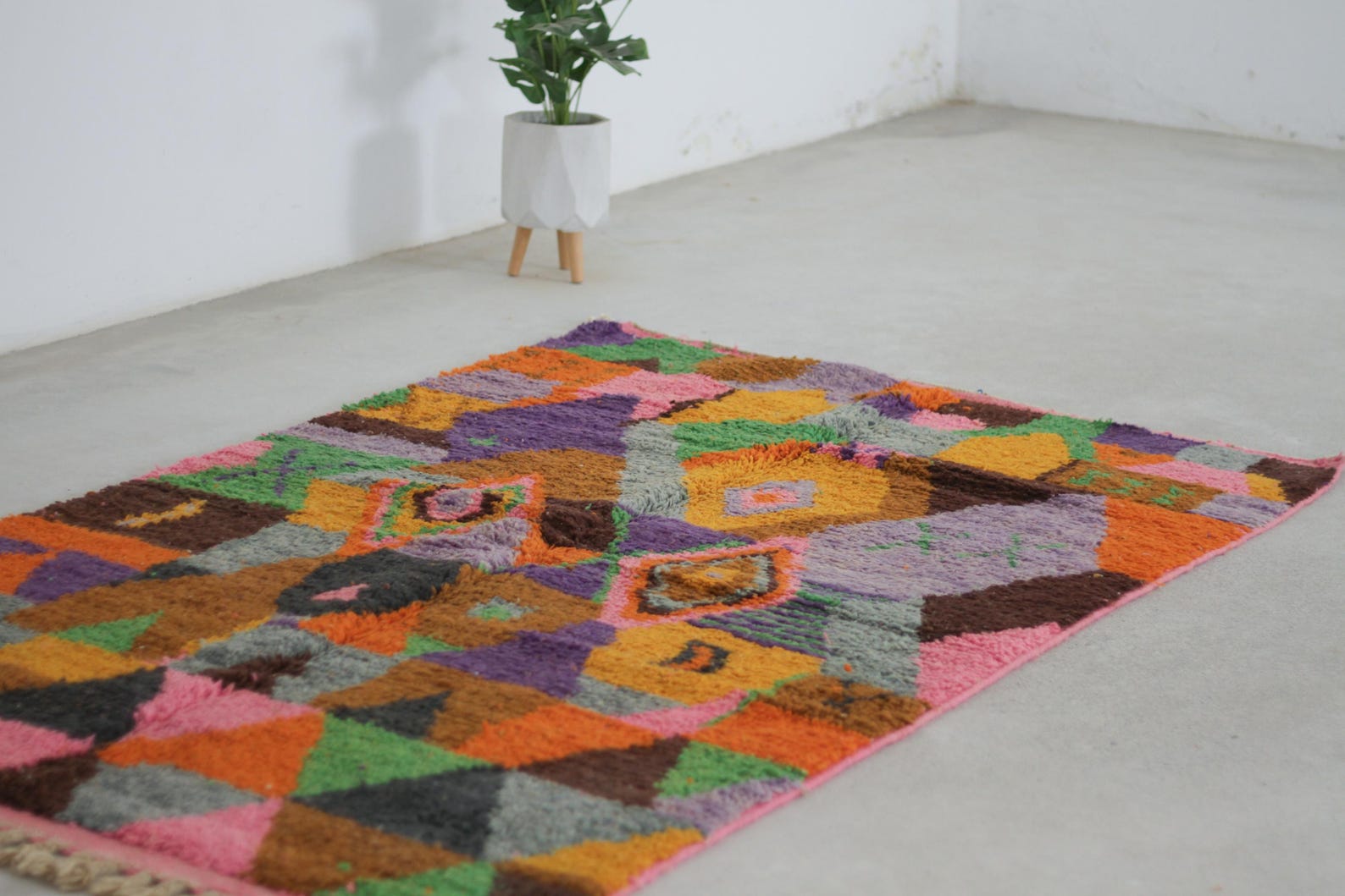 Orange 8x5 Boujad Rug – moroccan shag rug, berber wool rug, Handmade Wool Rug
