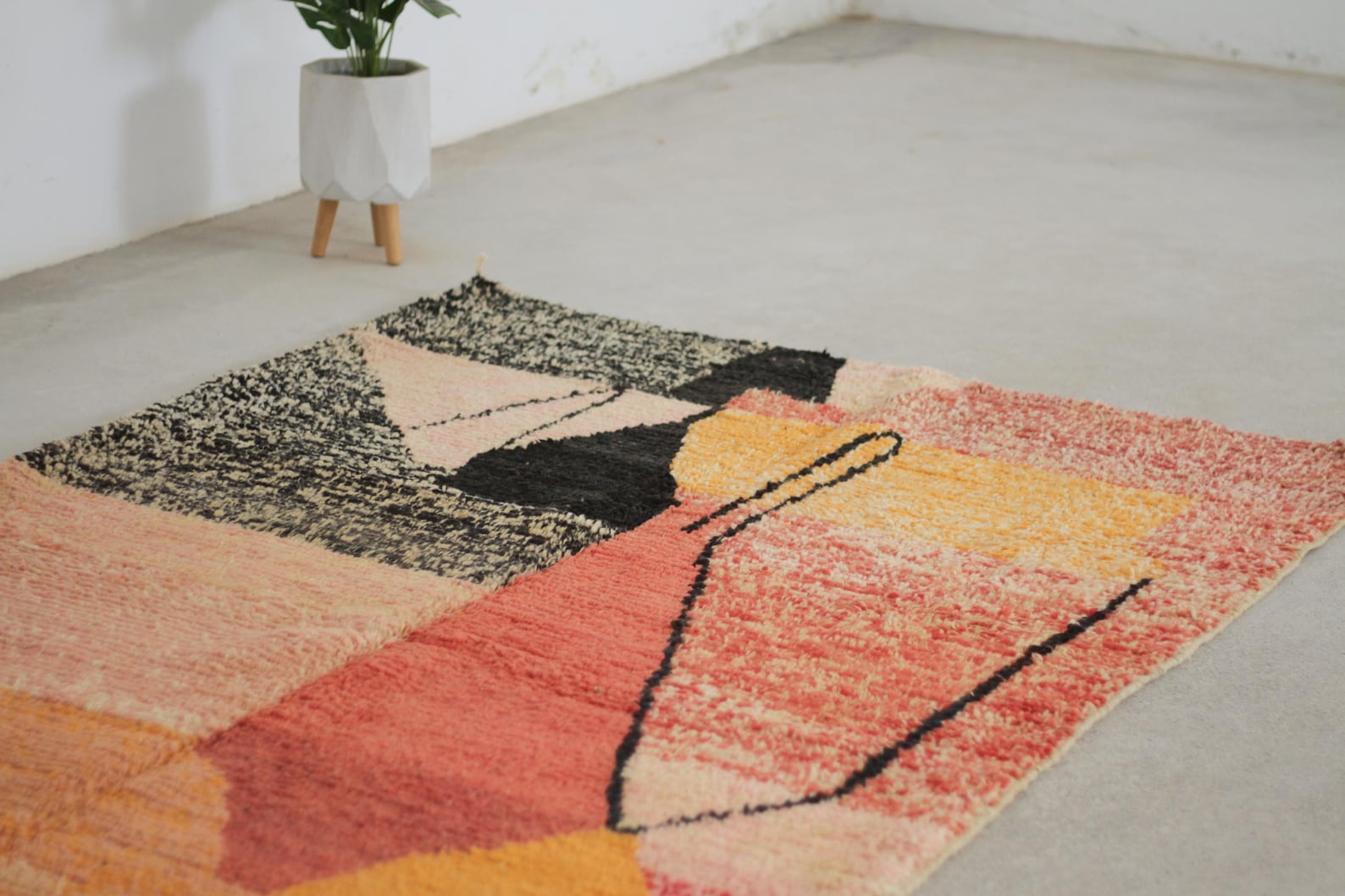 Orange 8x5 Boujad Rug – moroccan tribal rug, boujad rug, Handmade Wool Rug
