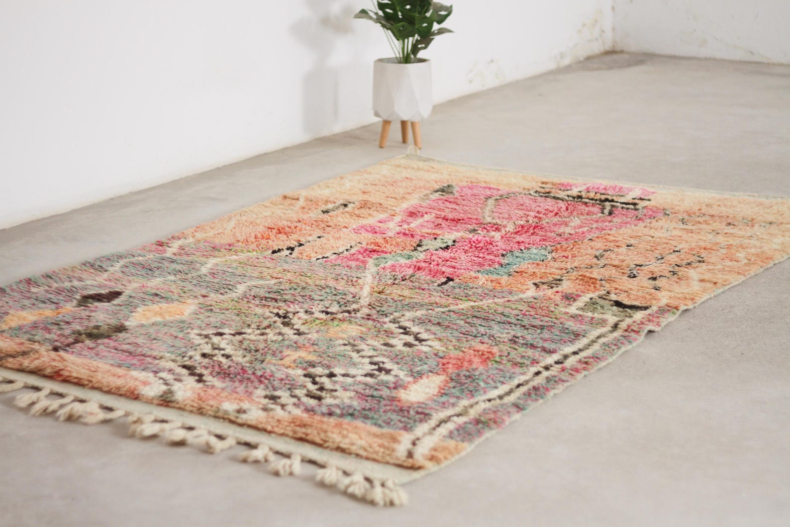 Pink 8x5 Moroccan Colorful Rug – area rugs berber, boho area rug, Handmade Wool Rug
