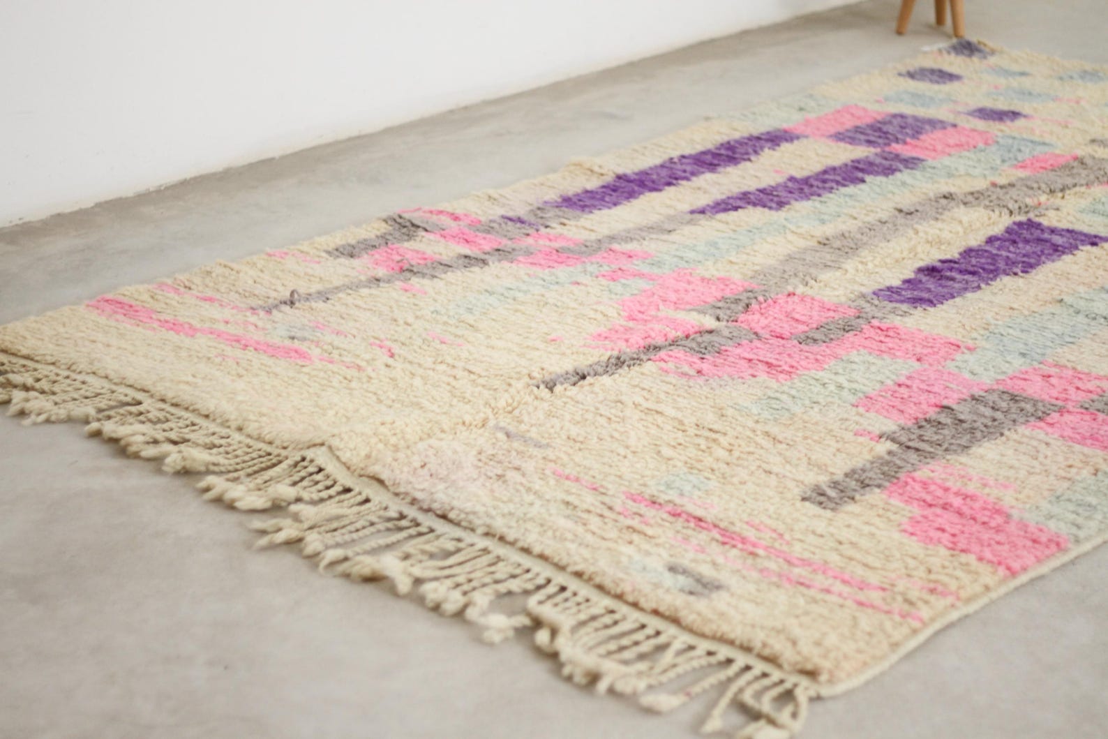 Beige 8x5 Boujad Rug – handmade moroccan rugs, pink moroccan rug, Handmade Wool Rug
