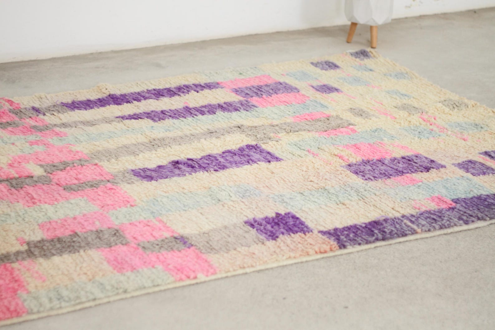 Beige 8x5 Boujad Rug – handmade moroccan rugs, pink moroccan rug, Handmade Wool Rug