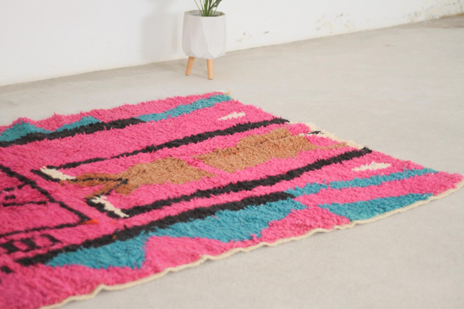 Pink 8x5 Berber Rug – boho style rug, colorful rug, Handmade Wool Rug
