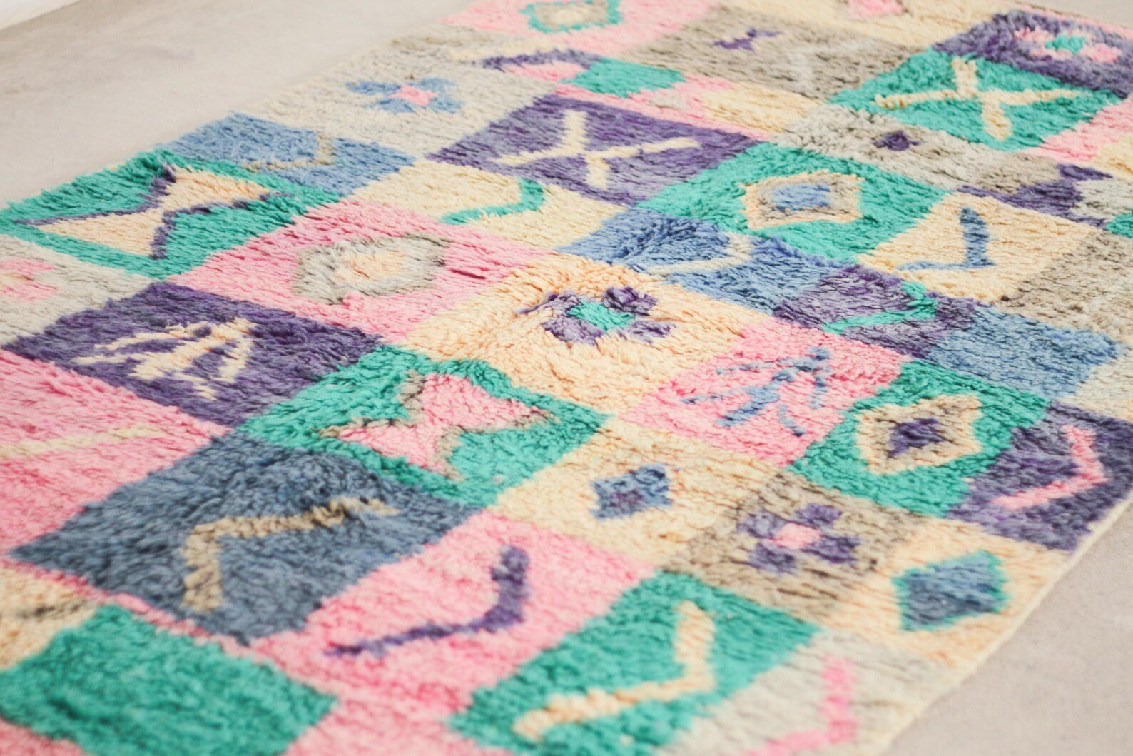 Multicolored 8x5 Boujad Rug – pink moroccan rug, berber area rugs, Handmade Wool Rug