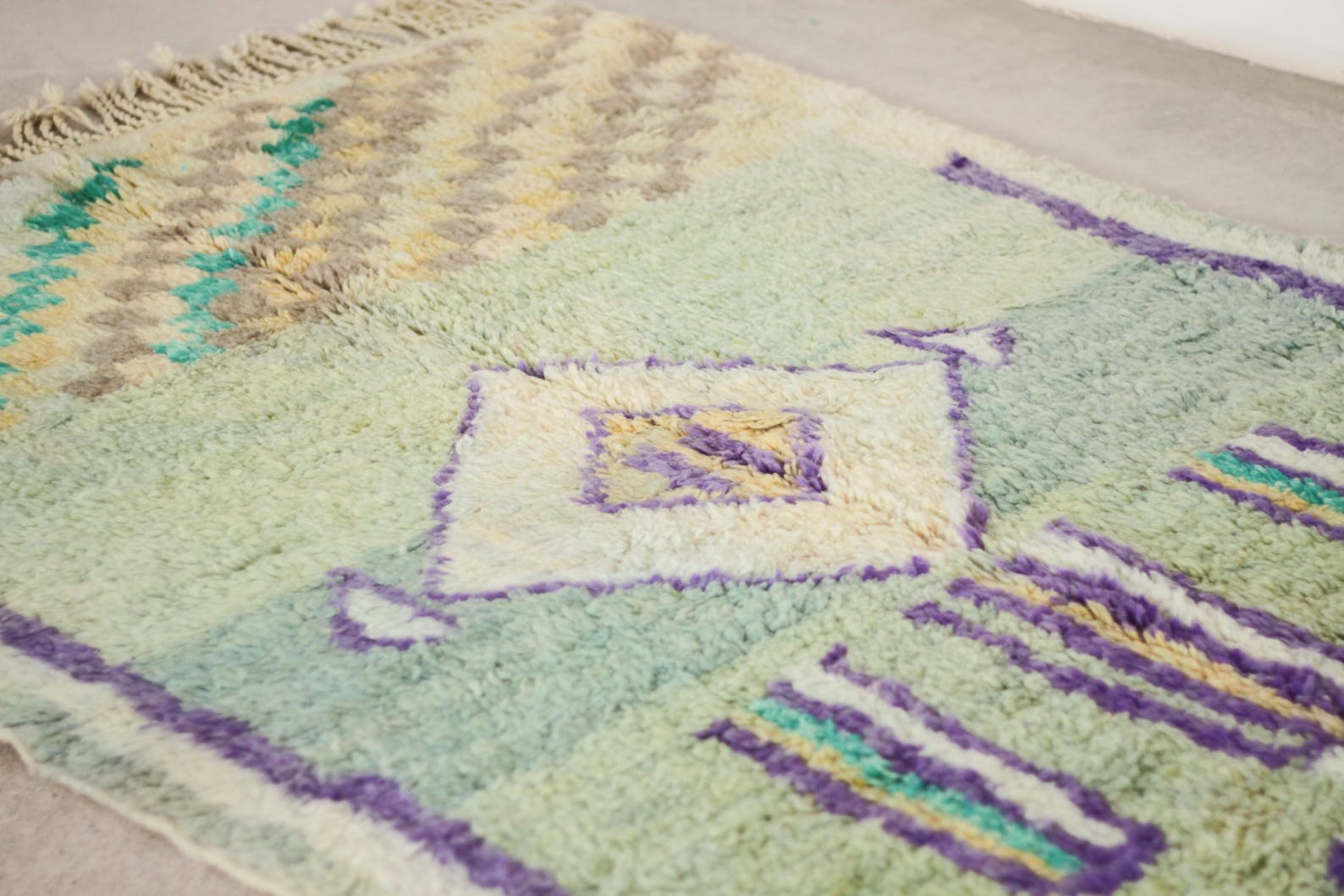 Green 8x5 Boujad Rug – shag rug moroccan, authentic moroccan rugs, Handmade Wool Rug