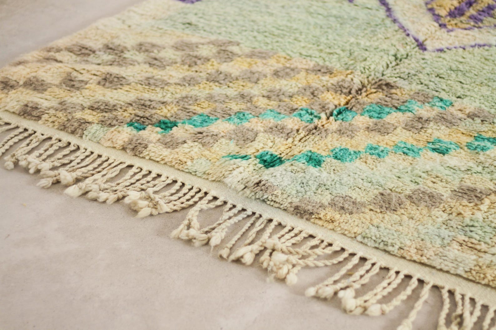 Green 8x5 Boujad Rug – shag rug moroccan, authentic moroccan rugs, Handmade Wool Rug