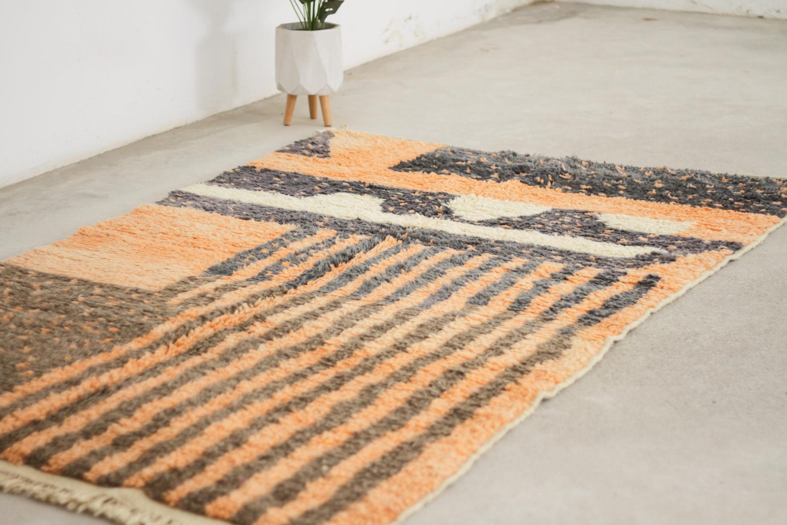 Orange 8x5 Berber Rug – boujad rug, moroccan shag rug, Handmade Wool Rug