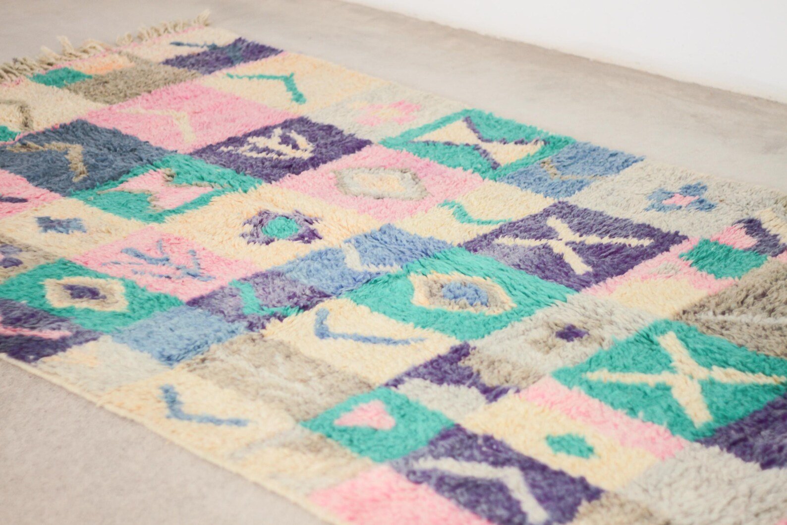 Multicolored 8x5 Boujad Rug – pink moroccan rug, berber area rugs, Handmade Wool Rug
