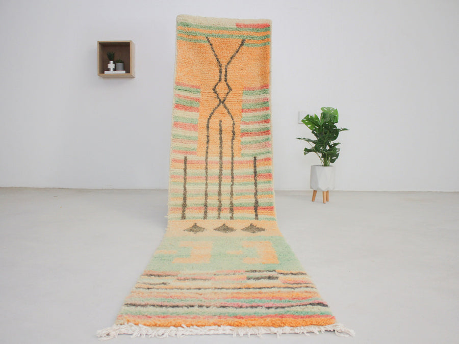Peach Boujaad-style Moroccan runner No. r22, bands across, full view