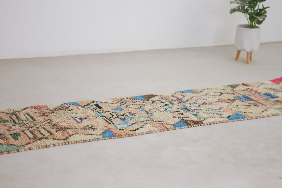 Beige and Red Boujaad-Style Moroccan Runner, 2'2" x 10'4" – No. H-25