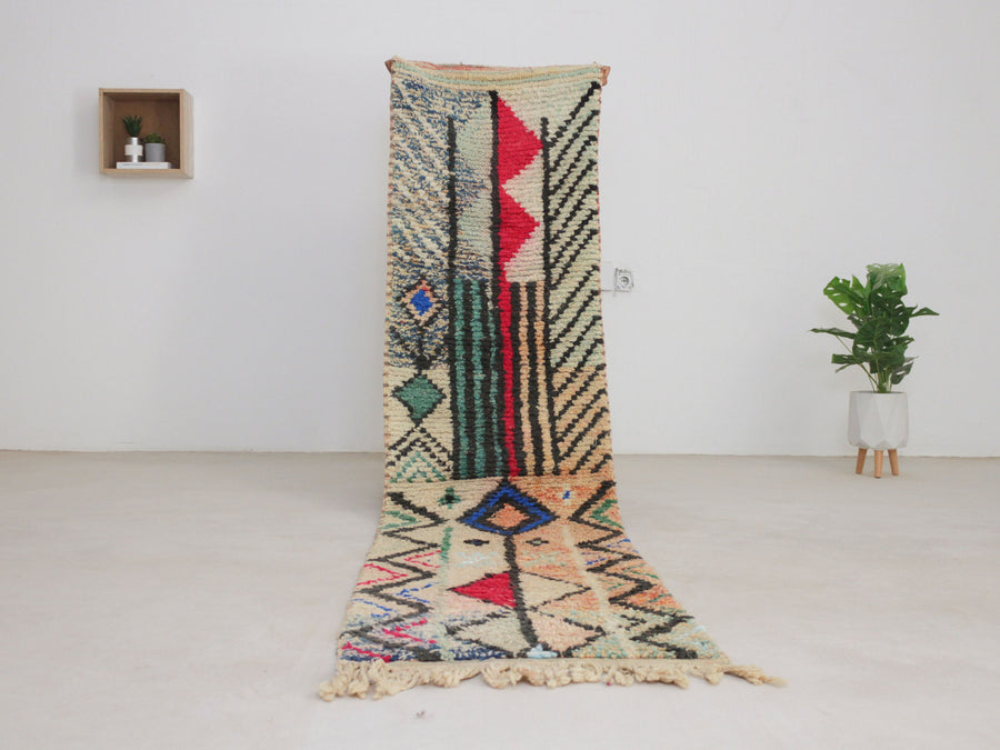 Cream Boujaad-style Moroccan runner No. Ai9, abstract free composition, full view