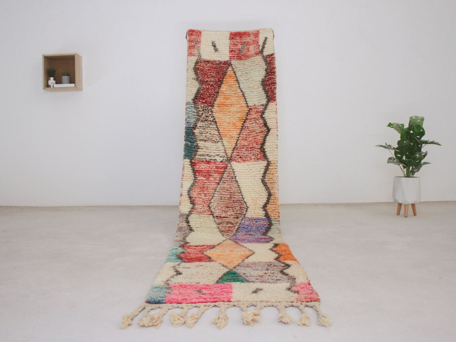 Cream Boujaad-style Moroccan runner No. H-10, central motif, full view