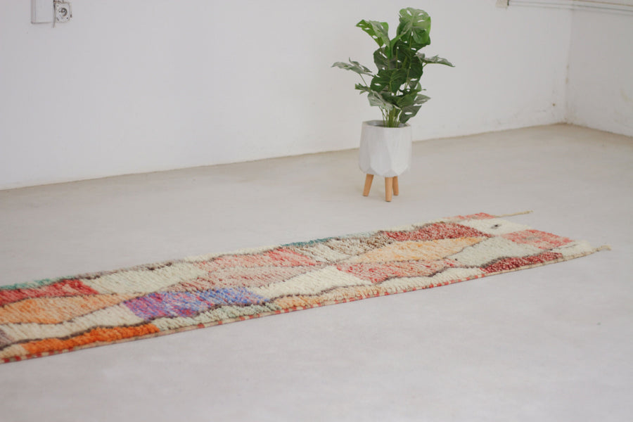 Cream and Orange Boujaad-Style Moroccan Runner, 2'2" x 9'6" – No. H-10