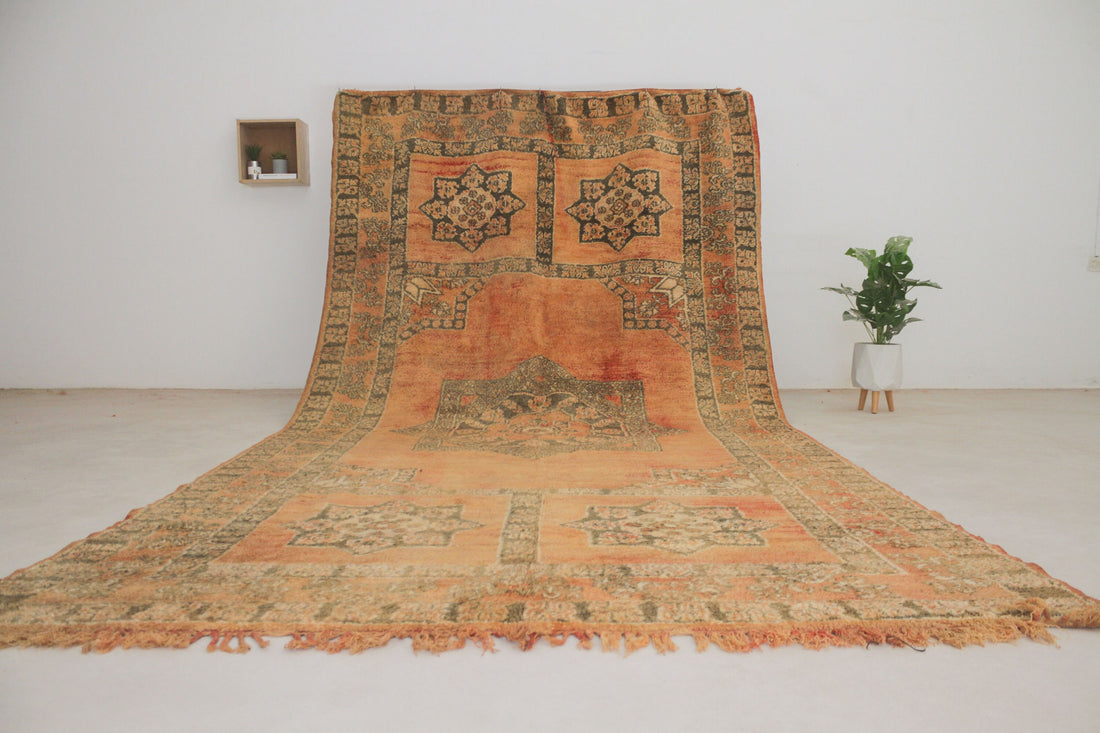 Vintage orange Moroccan rug No. 66, 6'11" x 12'11", full view