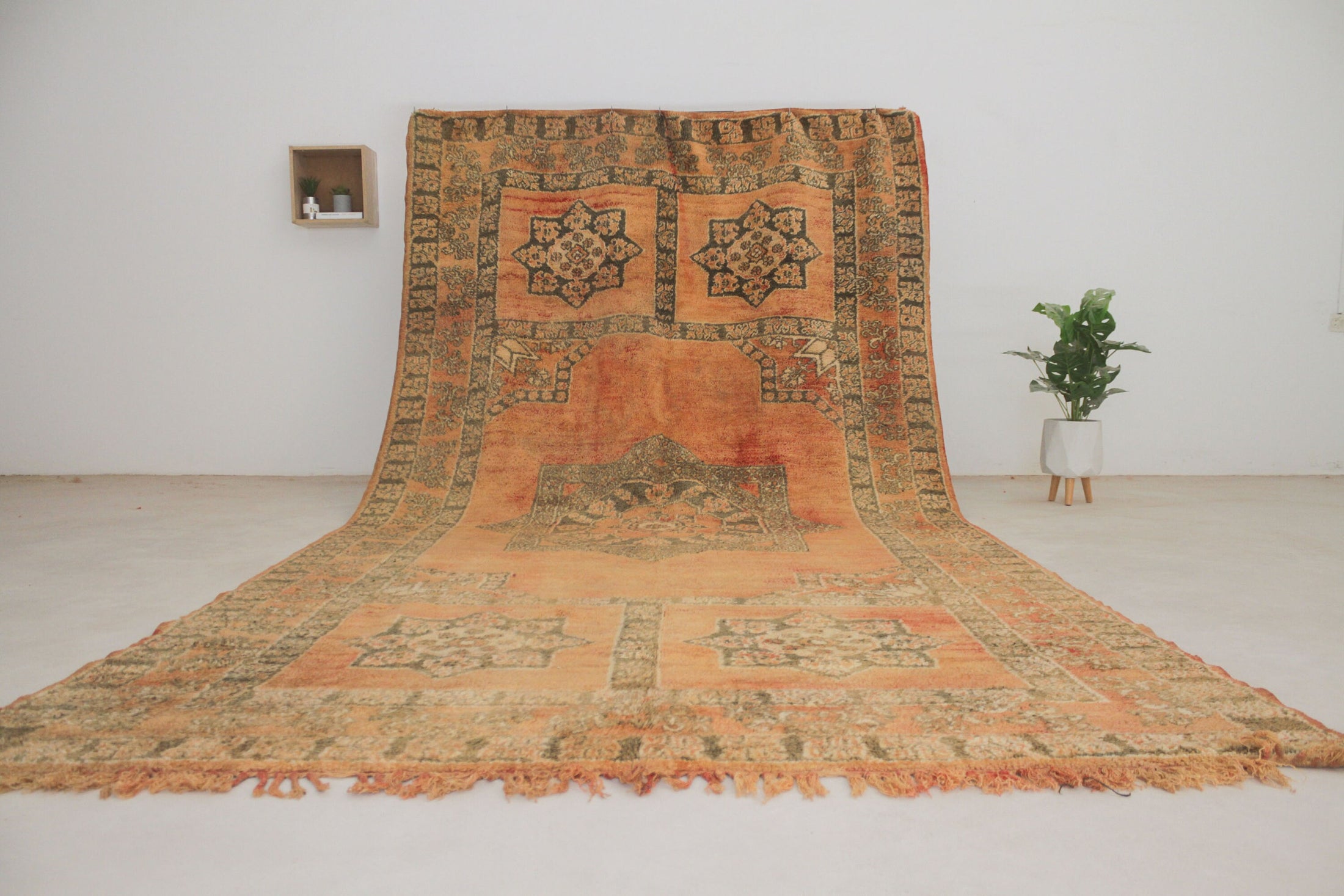 Vintage Moroccan Rug – Large Handmade Wool Berber rug, 7x13 ft – Peach beni mguild rug