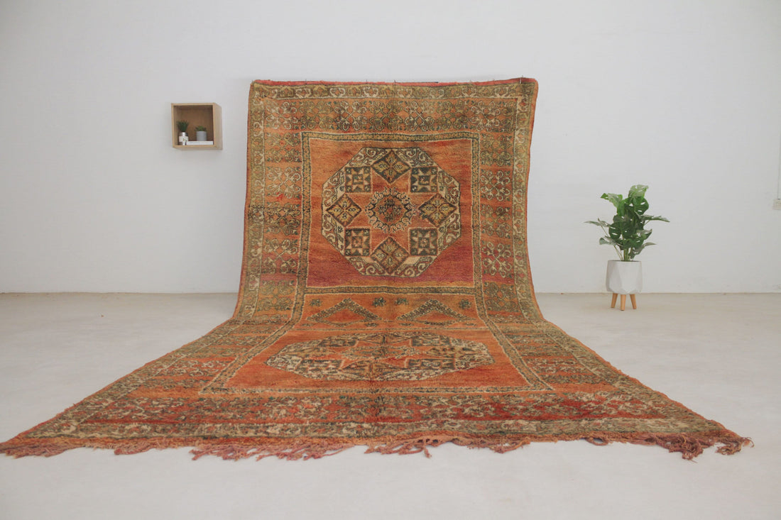 Vintage orange Moroccan rug No. 60, 6'1" x 12'5", full view