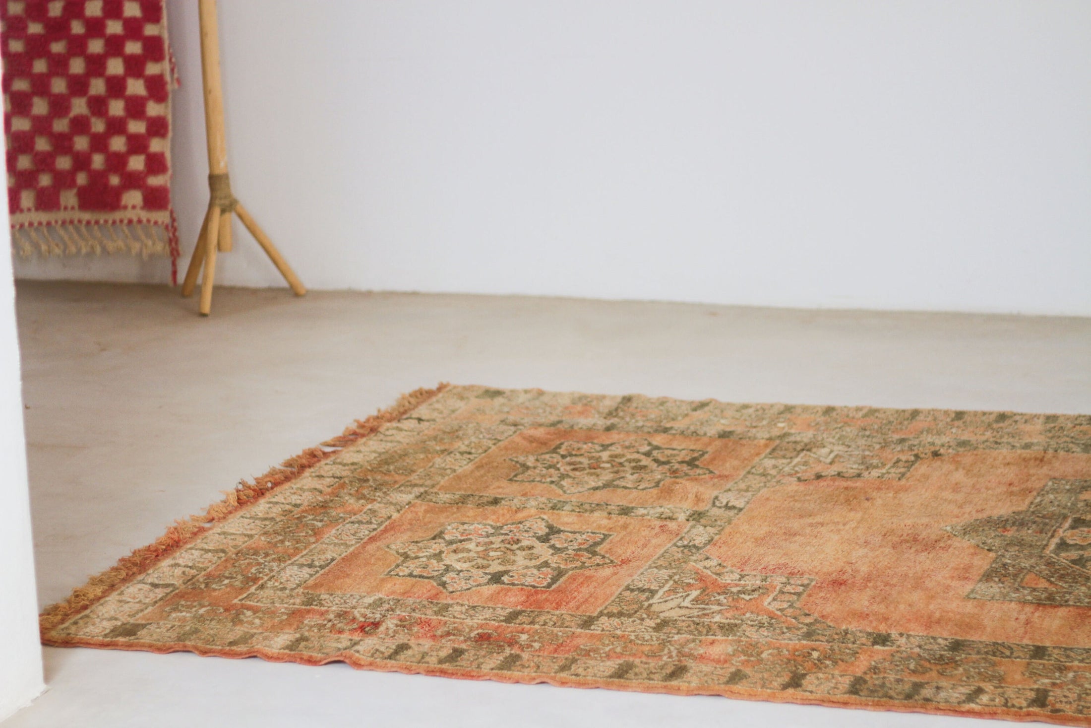 Vintage Moroccan Rug – Large Handmade Wool Berber rug, 7x13 ft – Peach beni mguild rug