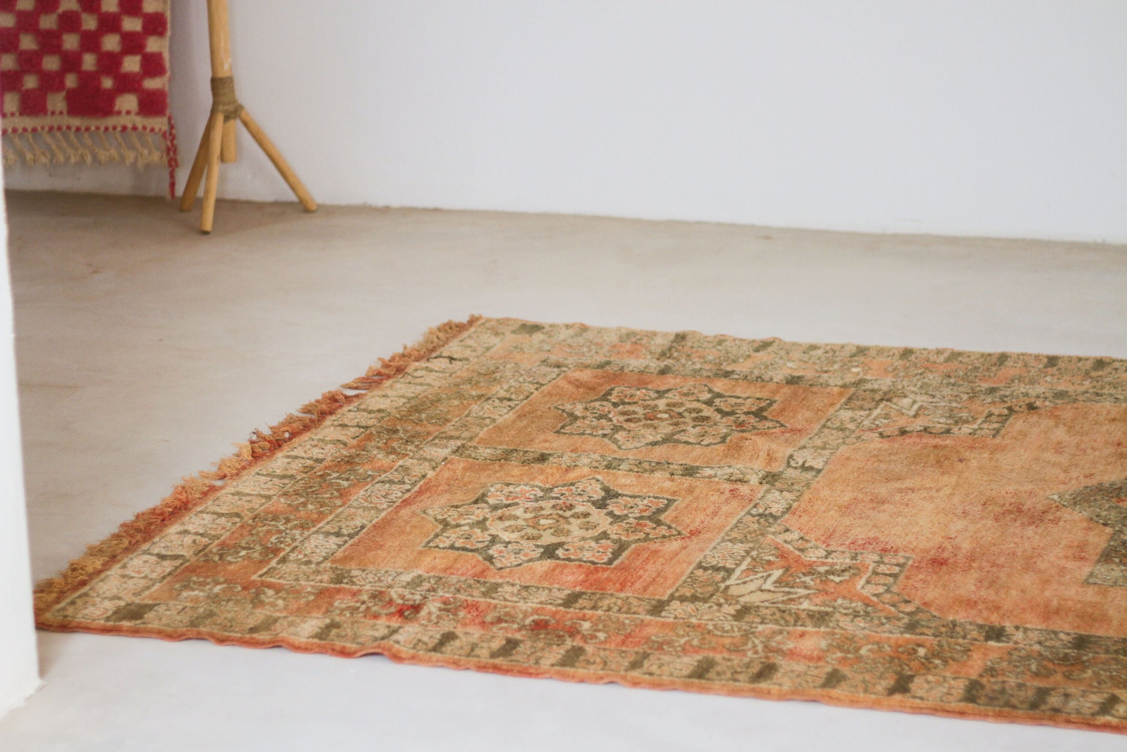 Vintage Moroccan Rug – Large Handmade Wool Berber rug, 7x13 ft – Peach beni mguild rug