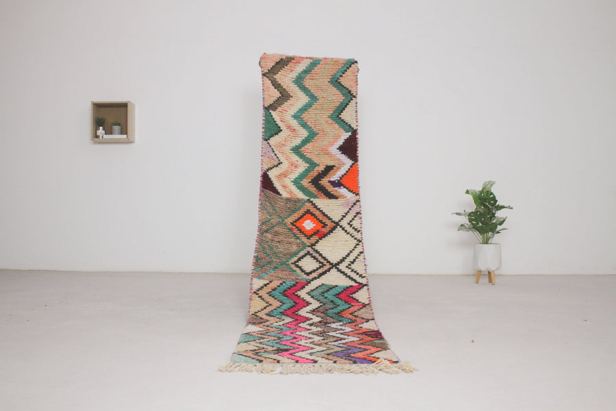 Cream Boujaad-style Moroccan runner No. h53, bands across, full view