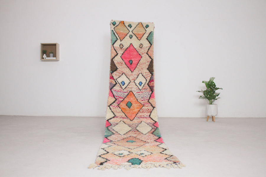 Peach Boujaad-style Moroccan runner No. h51, central motif, full view