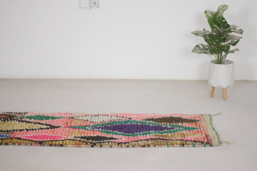 Cream and Pink Boujaad-Style Moroccan Runner, 2'4" x 9'11" – No. h52