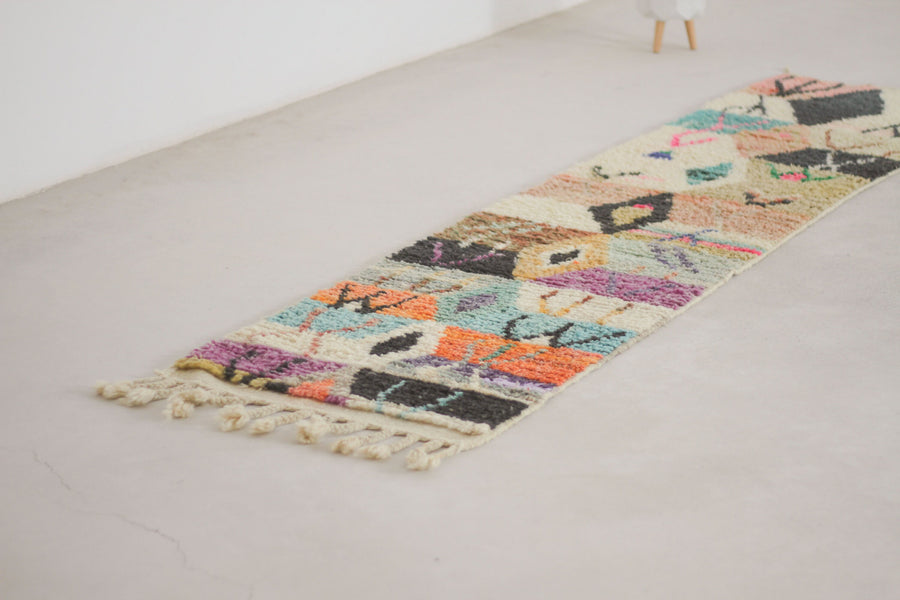 Cream and Black Boujaad-Style Moroccan Runner, 2'4" x 9'11" – No. h62