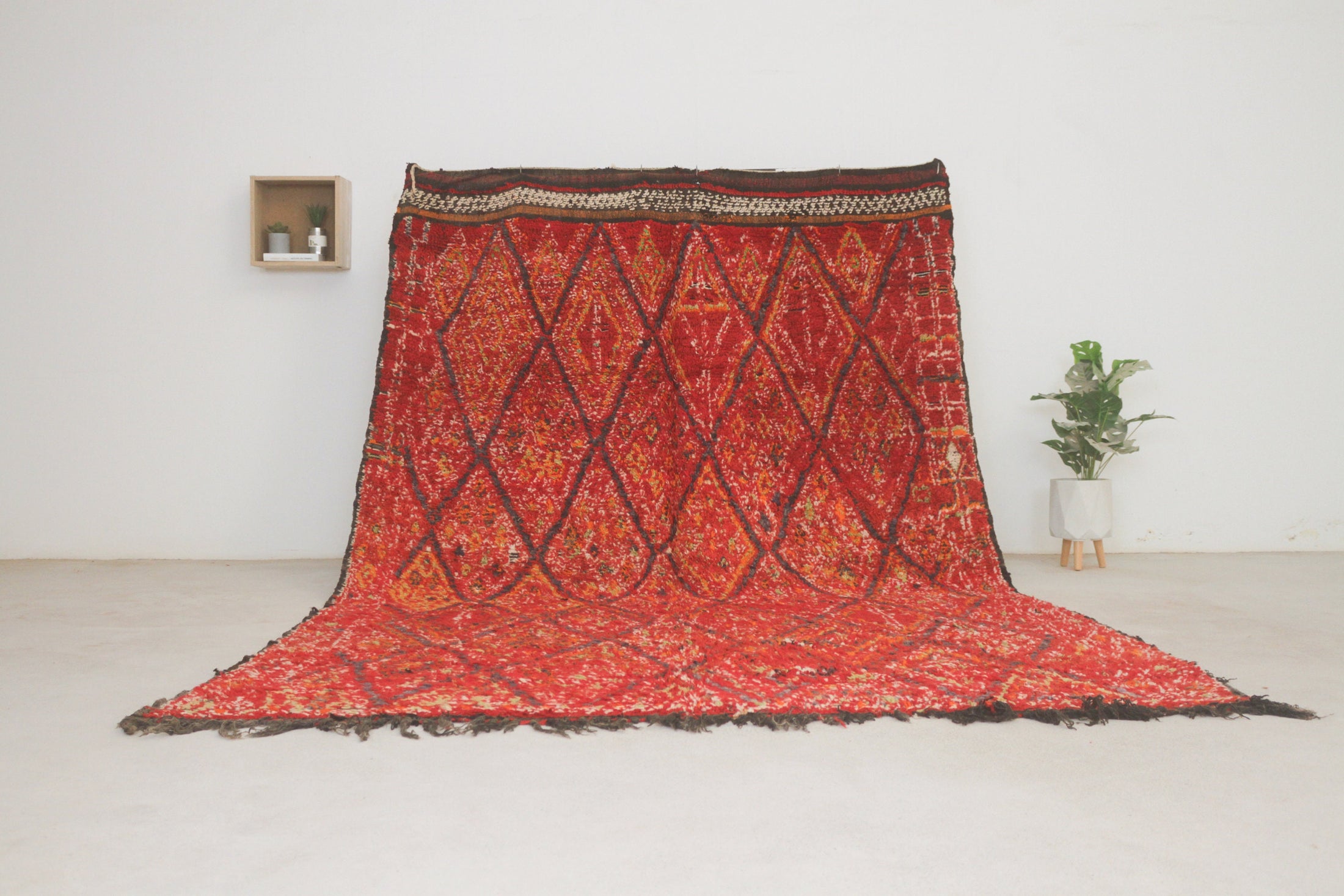 Vintage Moroccan Rug – Handmade Wool Berber rug, 7x10 ft – Red beni mguild rug