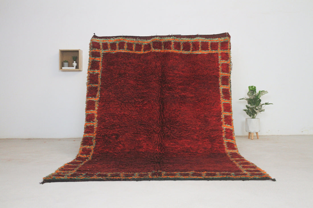 Vintage red Moroccan rug No. 125, border and field, full view