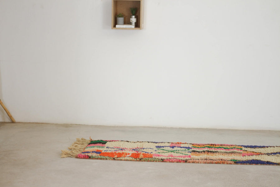 Cream and Blue Boujaad-Style Moroccan Runner, 2'4" x 10'10" – No. L-k8