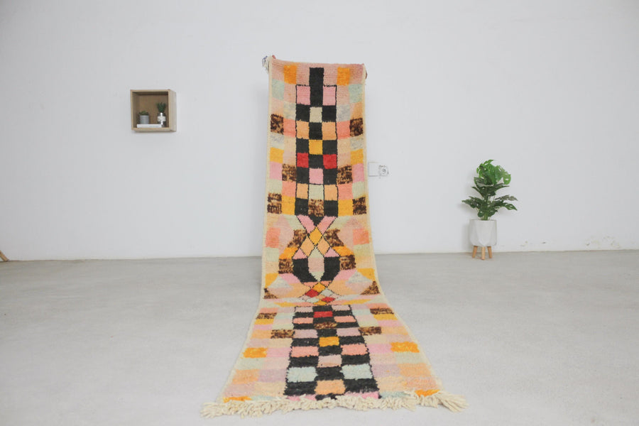 Peach Boujaad-style Moroccan runner No. L-k26, checkerboard, full view