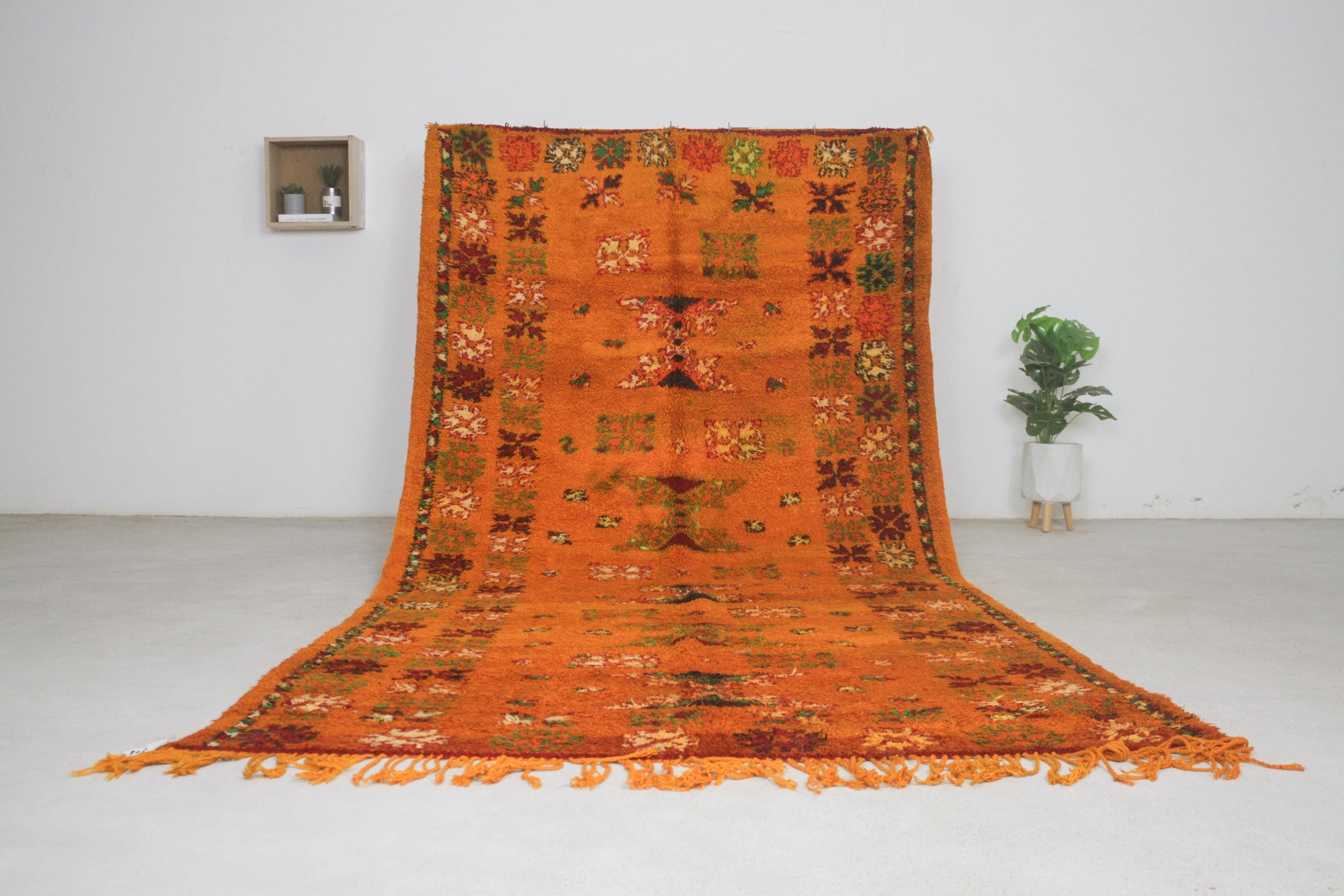 Vintage Moroccan Rug – Handmade Wool Berber rug, 5x11 ft – Orange beni mguild rug