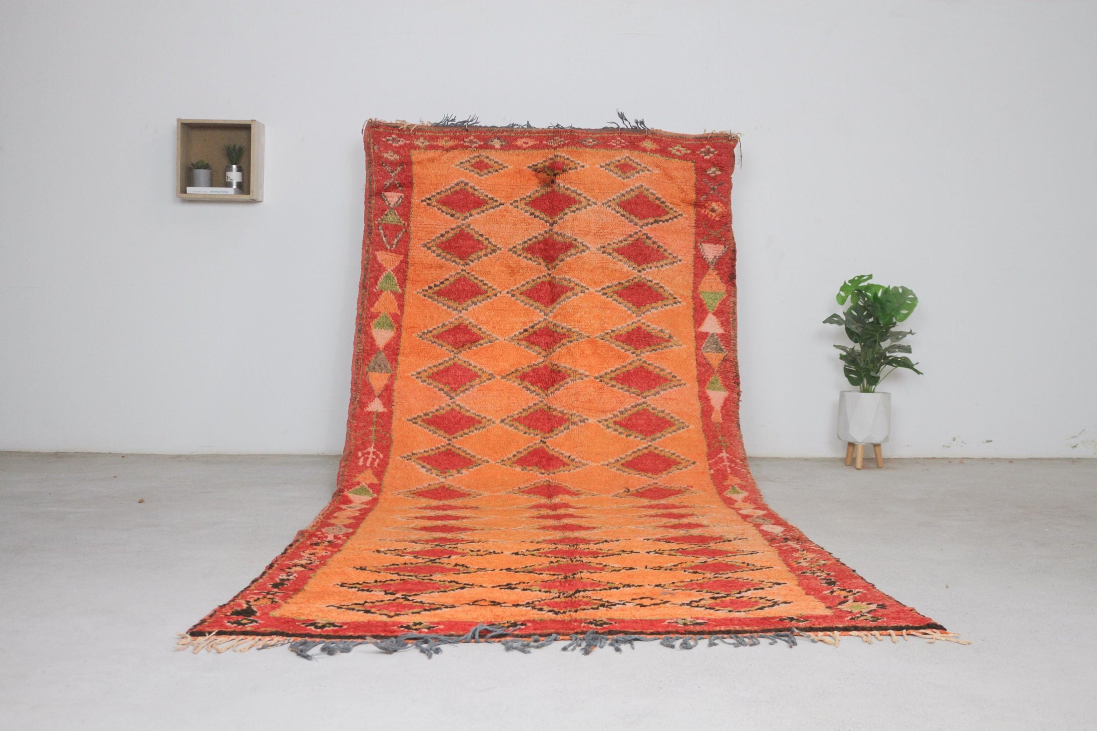 Vintage Moroccan Rug – Handmade Wool Berber rug, 5x11 ft – Orange beni mguild rug