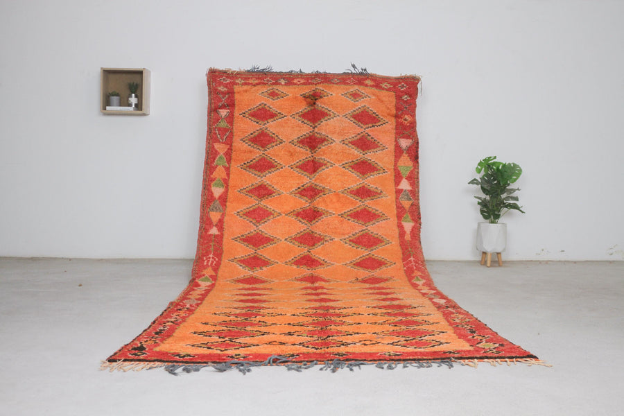 Vintage orange Moroccan rug No. 209, all-over pattern, full view