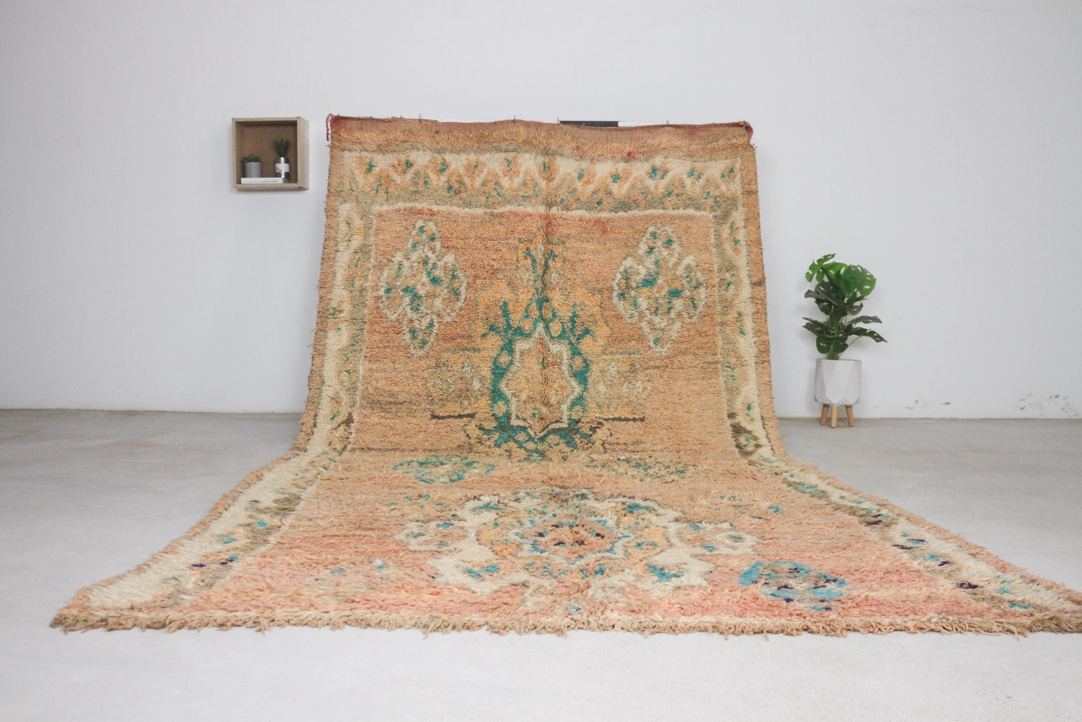 Vintage Moroccan Rug – Handmade Wool Berber rug, 6x12 ft – Peach beni mguild rug