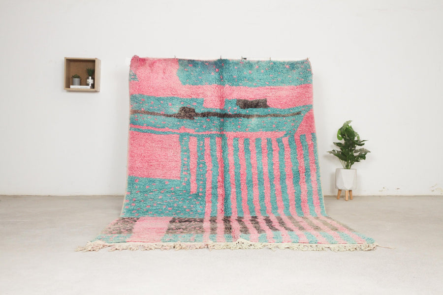 Pink 8x5 Boujad Rug – colorful rug, colorful area rugs, Handmade Wool Rug