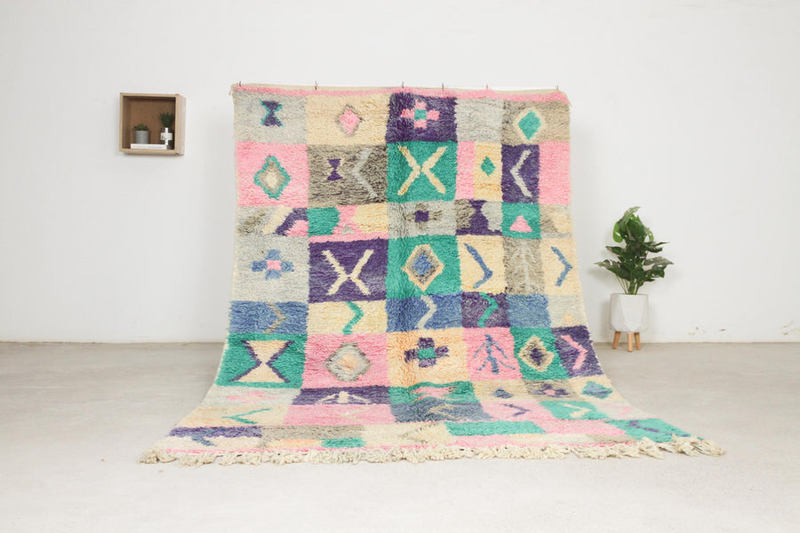 Cream Boujaad-style Moroccan rug No. bj-8, checkerboard, full view