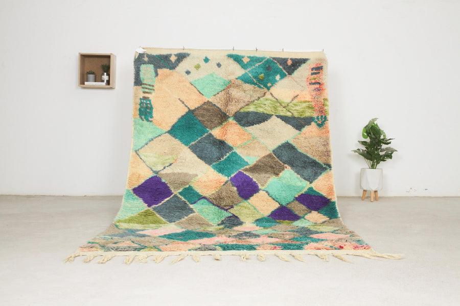 Green 8x5 Berber Rug – moroccan tribal rug, colorful rug, Handmade Wool Rug