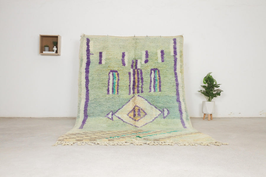 Green 8x5 Boujad Rug – shag rug moroccan, authentic moroccan rugs, Handmade Wool Rug