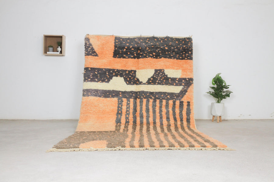 Orange 8x5 Berber Rug – boujad rug, moroccan shag rug, Handmade Wool Rug