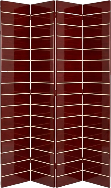 Room divider: four-panel folding room divider about 190 cm high in glossy oxblood-red lacquered wood with thin
