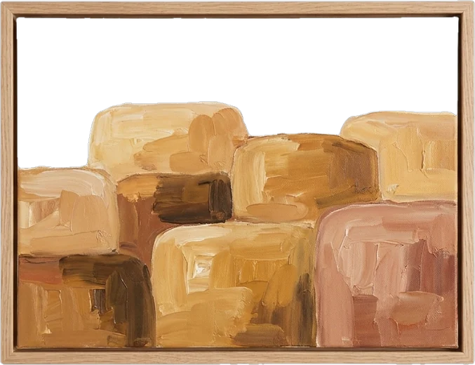 Framed painting: abstract painting of stacked rounded ochre