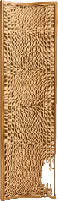 Room divider: curved room divider about 190 cm high made of natural woven rattan in a soft wave pattern stretc