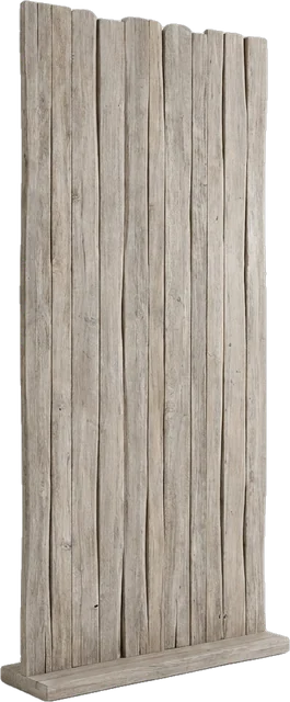 Room divider: room divider about 190 cm high made of vertical bleached driftwood-grey oak boards with softly w