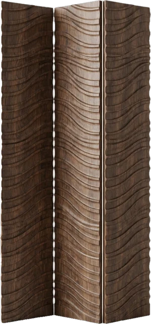 Room divider: room divider about 190 cm high made of dark walnut panels with deep carved wave-shaped grooves r