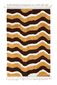 Load image into Gallery viewer, Crest Tide wavy wool rug, dark brown waves and cream lines on ochre yellow, full view
