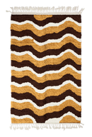Crest Tide wavy wool rug, dark brown waves and cream lines on ochre yellow, full view