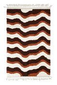 Load image into Gallery viewer, Crest Tide wavy wool rug, dark brown waves and terracotta lines on cream, full view
