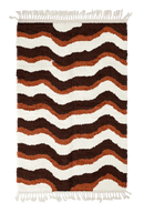 Crest Tide wavy wool rug, dark brown waves and terracotta lines on cream, full view