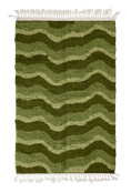Load image into Gallery viewer, Crest Tide wavy wool rug, moss green waves and sage olive lines on olive green, full view
